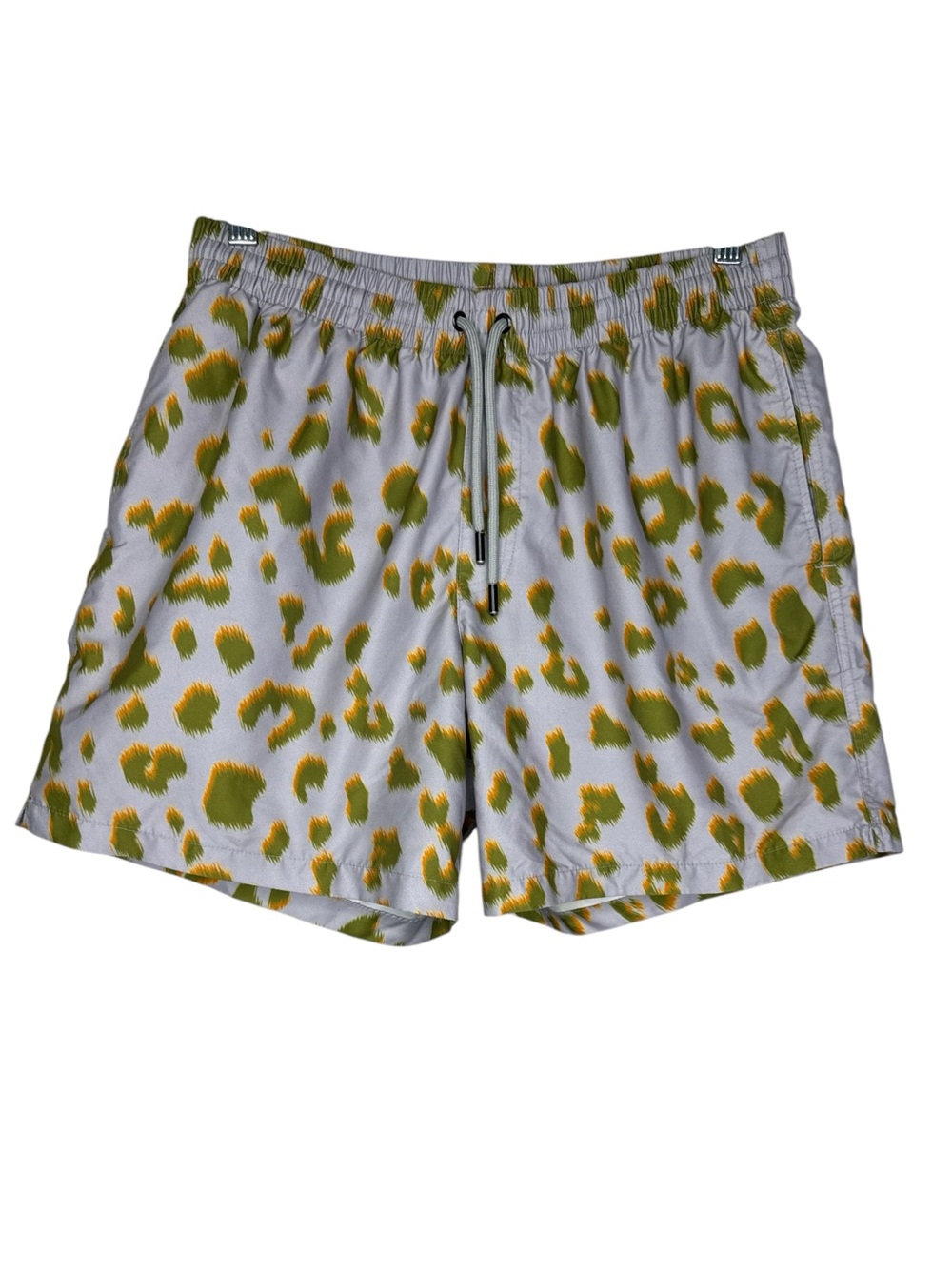 Dries Van Noten Leopard Print Swim Trunks Gray Olive Yellow | Large